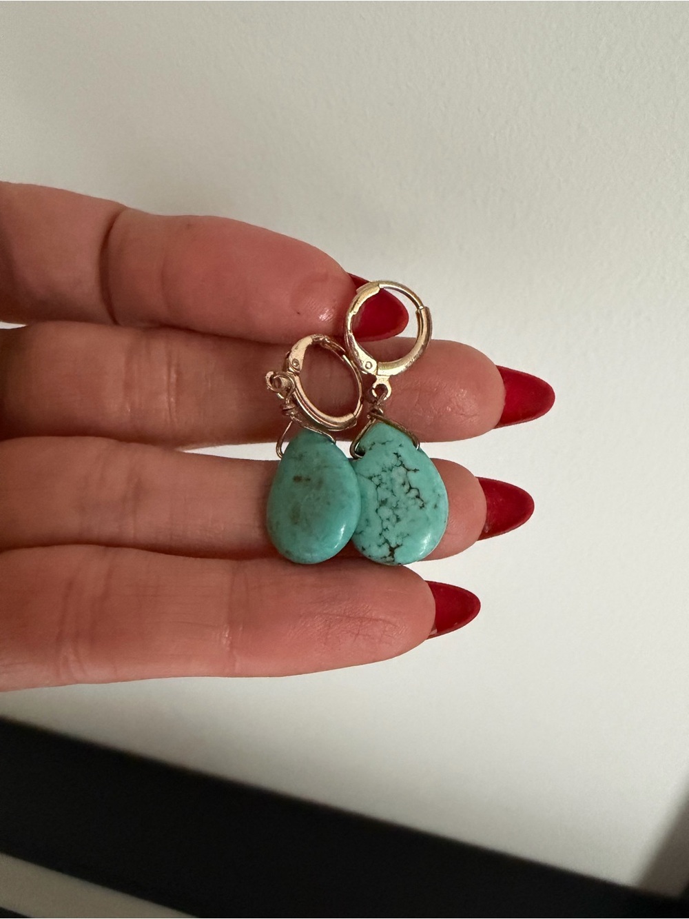 Turquoise Teardrop Earrings - Blue Stone Dangle - Picture 5 of 5